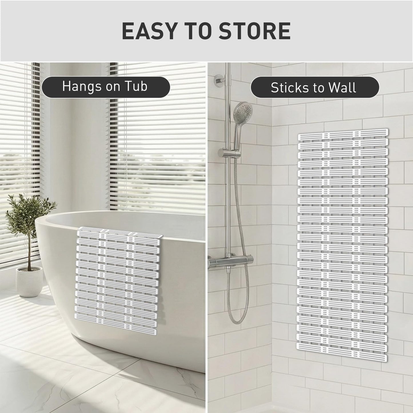 XIYUNTE Shower Mat Non Slip Bath Mat for Tub - 36 x 16 Inch Bathtub Mat Non Slip Shower Mat for Inside Shower, TPE Bath Mat with Powerful Suction Cup, Easy to Cut Bath Tub Mat, Grey