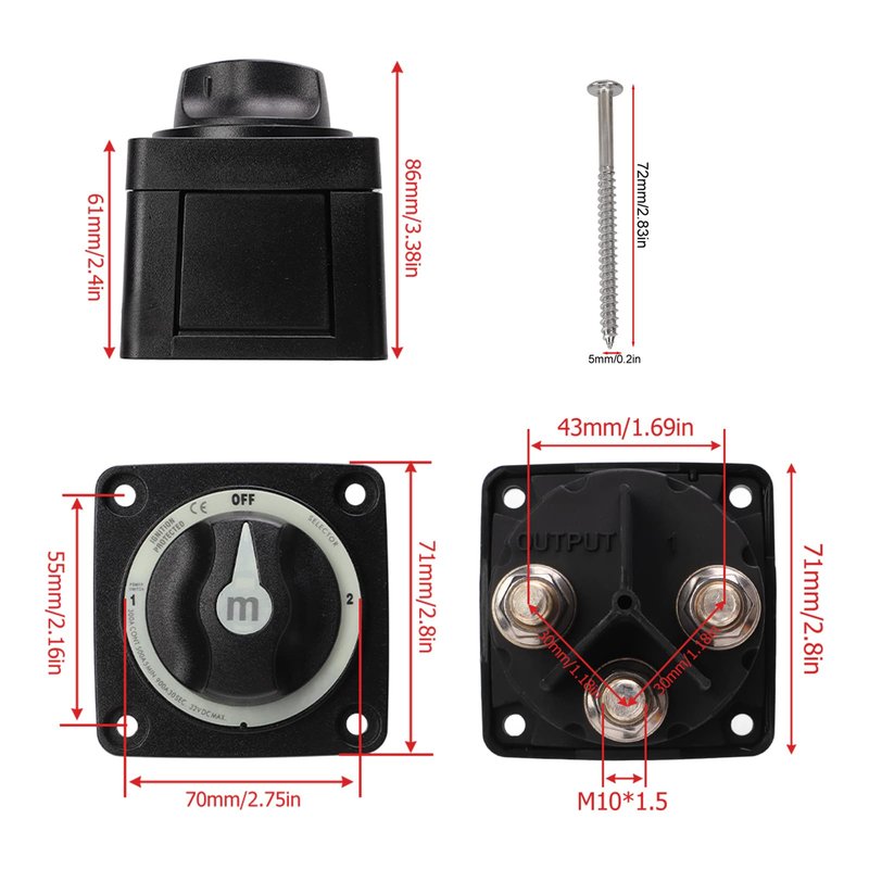 300A Battery Selector Switch, 3 Position Marine Battery Cut Off Switch with IP66, Heavy Duty for Boat RV Car Truck