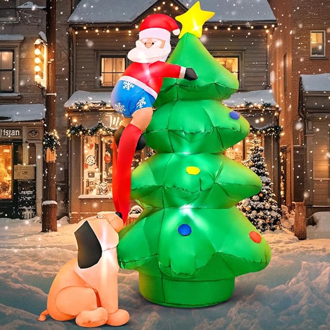 KOOY 6FT Christmas Inflatables Outdoor Decorations Santa and The Dog, Blow up Yard Decorations with LED Light Up for Xmas,Outdoor Christmas Decorations for Yard Holiday Party Garden Lawn Décor