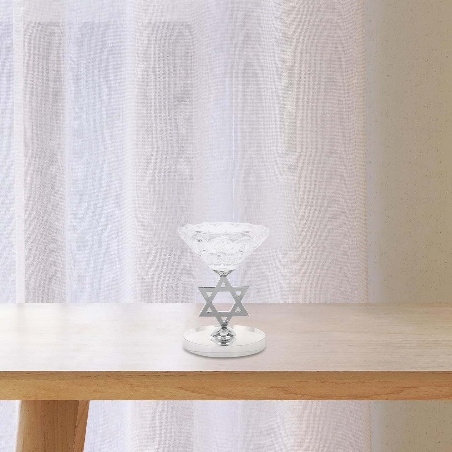 RUNROTOO Crystal Star of David Candle Holder - Hanukkah Candlestick - Decorative Tabletop Ornament - Jewish Religious Menorah Centerpiece - Pillar Candle Stand