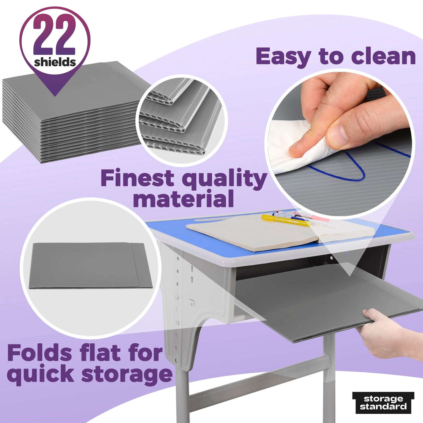 22-Pack Desk Dividers for Students - Waterproof & Durable Plastic Privacy Shield Divider, Classroom Folders Teacher Supplies, Easy-to-Clean Plastic Study Carrel Folder Boards for Student Desks, Grey