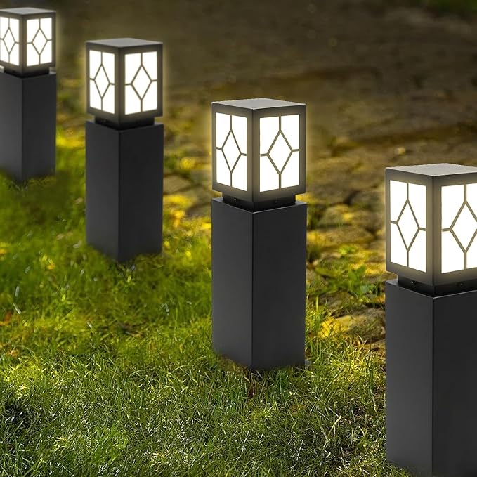 Landscape Path Lights 24" IP65 Waterproof Bollard Lights, Heavy Duty Steel Stable Widened Base E27 Lamp Holder, Modern Outdoor Path Lights Bollard for Lawn, Patio, Courtyard, Driveway, Lozenge 1pack