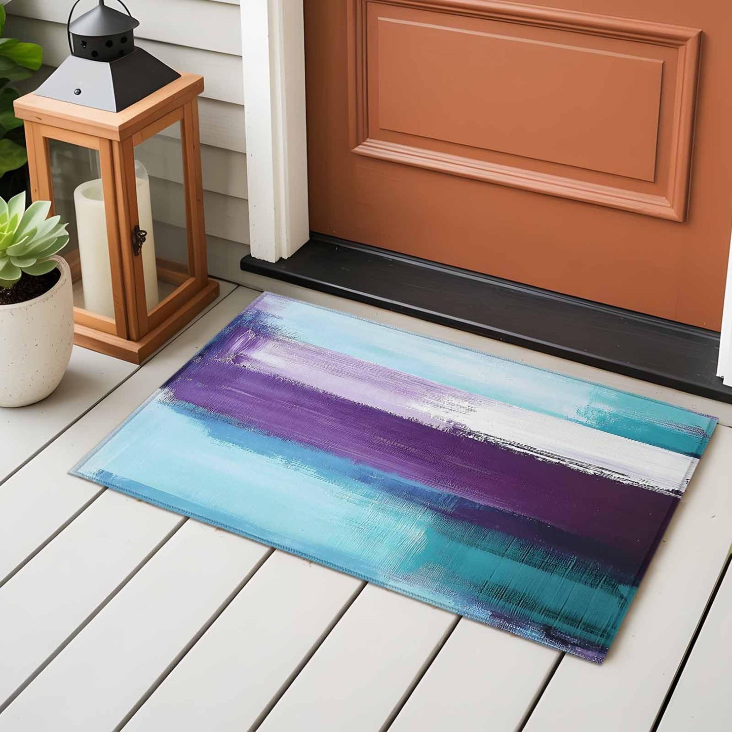 Purple Teal Ombre 2x3 Area Rugs for Living Room, Abstract Modern Oil Painting Gradient Non Slip Runner Rug Washable Rug, Low Pile Indoor Floor Carpet Mat Bathroom Rugs for Bedroom, Kids Room