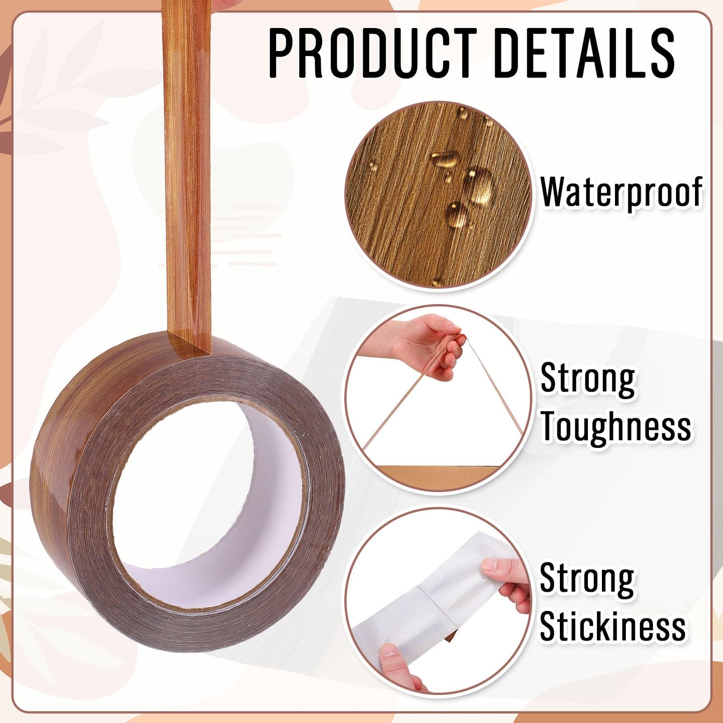 Whaline 109 Yard Wood Grain Packing Tape Brown Decorative Gift Wrapping Tape for Small Business DIY Crafts Box Carton Decor
