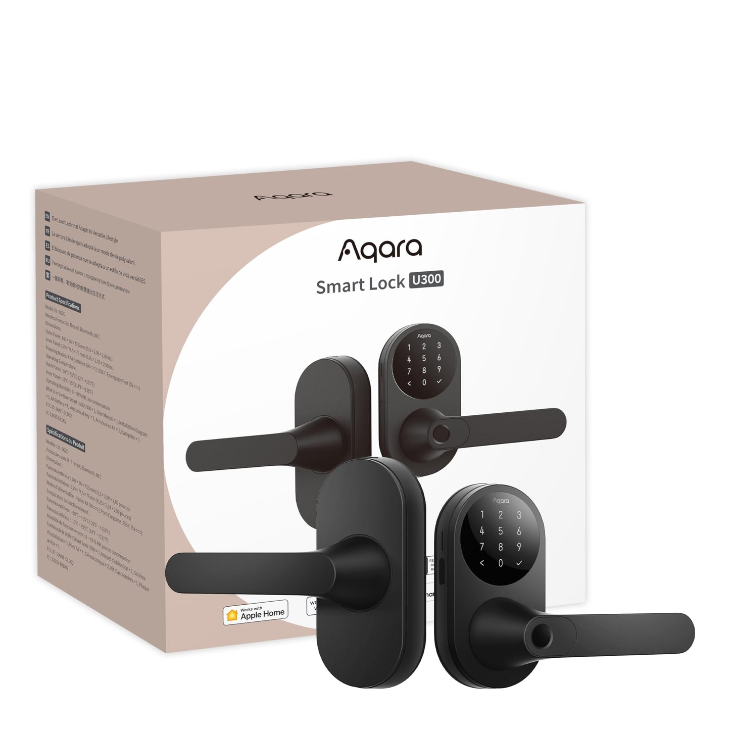 Aqara Smart Lock U300, Fingerprint Keyless Entry Door Lock with Handle, Matter Over Thread with Apple Home Keys, Touchscreen Keypad, Smart Lever Lock Supports Apple Home, Alexa, Google, IFTTT, Silver
