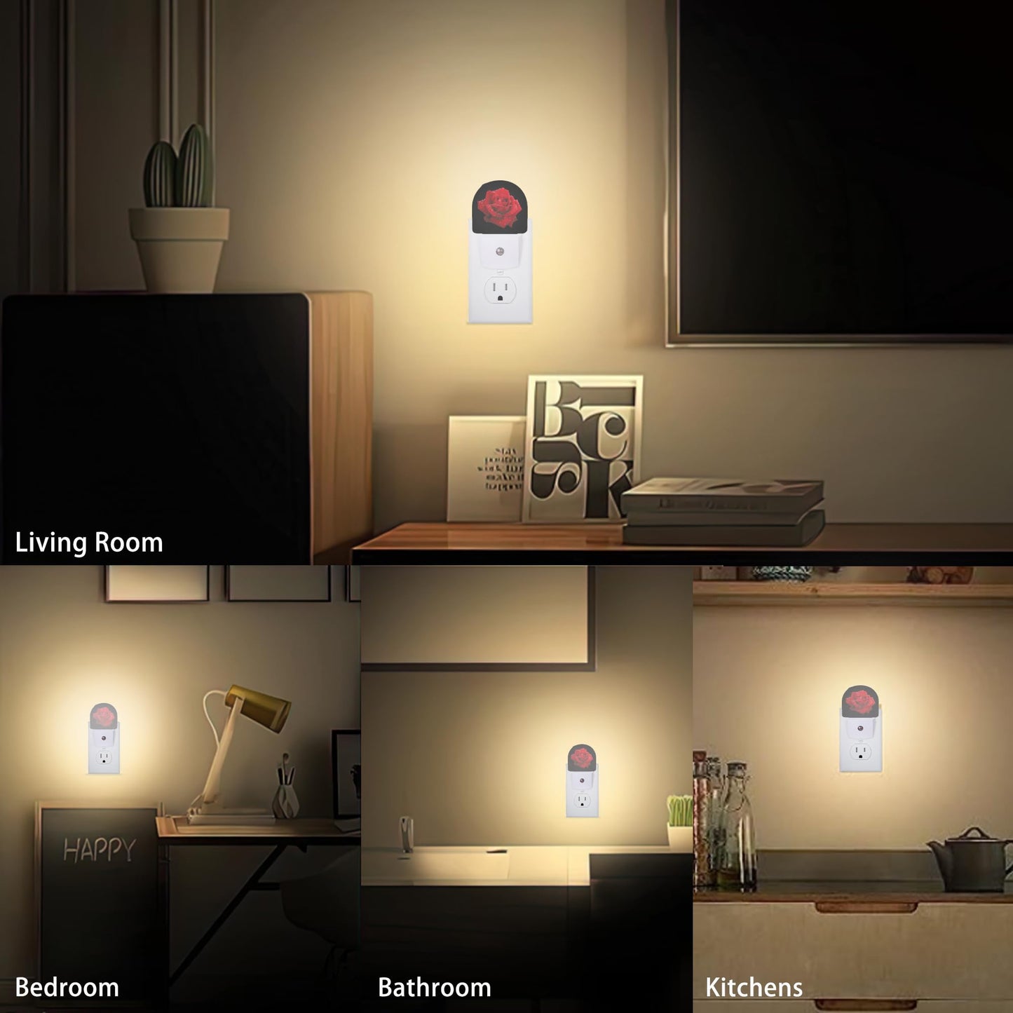 Axxitude Red Rose Raindrops Night Lights Plug into Wall for Girls Boys Room,Night Light LED Lamp Dusk to Dawn Sensor Round Lamp for Bedroom Bathroom Hallway Home Wall Decor Nightlight