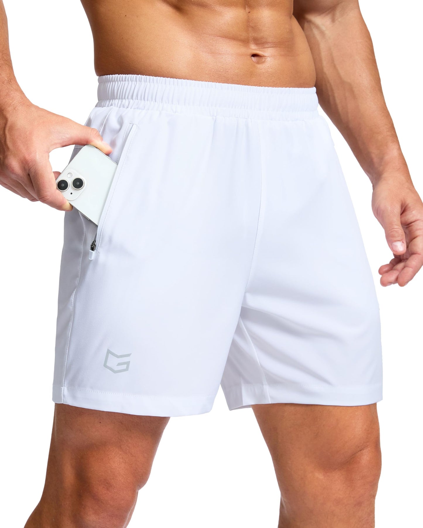 G Gradual Men's Athletic Running Shorts with Zipper Pockets Quick Dry 7"/ 5"/ 9" Workout Gym Shorts for Basketball Hiking(White,5XXXL)