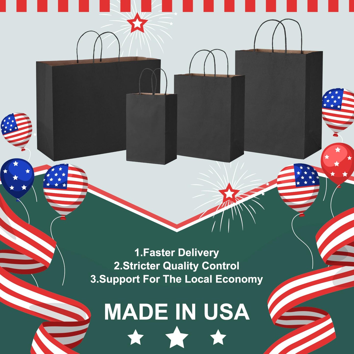 METRONIC Gift Bags with Handles,16x6x12 Inch Recyclable Black Paper Bag 50 Pack, Kraft Shopping for Business Grocery (Bulk)