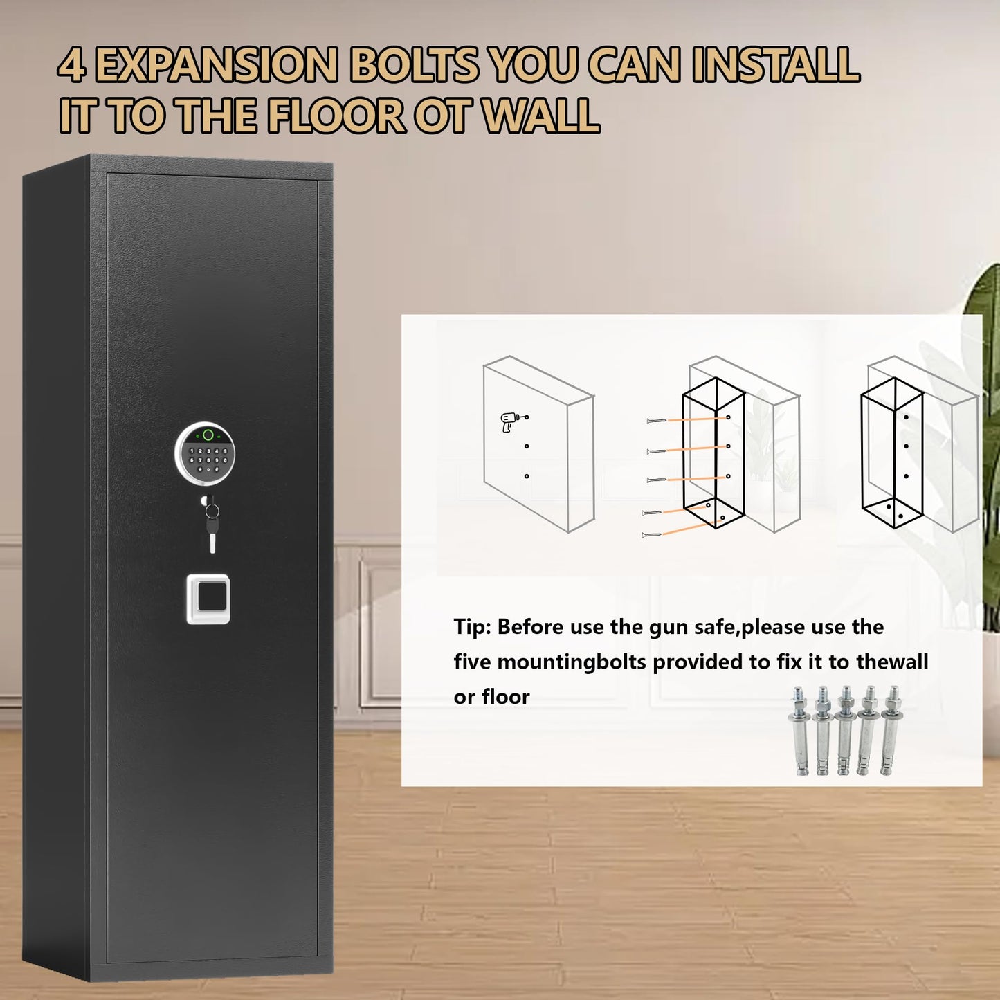 15-17 Gun Safe, 57'' Safe, 0.1s Fingerprint Unlock Gun Safe for Rifles and Pistols, Gun Cabinet Safe for Handgun with Adjustable Shelves, Suitable for Rifles, Pistols &Shotguns（1Pack)