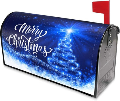 Mailbox Covers Merry Christmas Blue Snow Tree Magnetic Letter Post Box Cover Standard Size 25.5 x 21 Inch Garden Yard Home Decorative