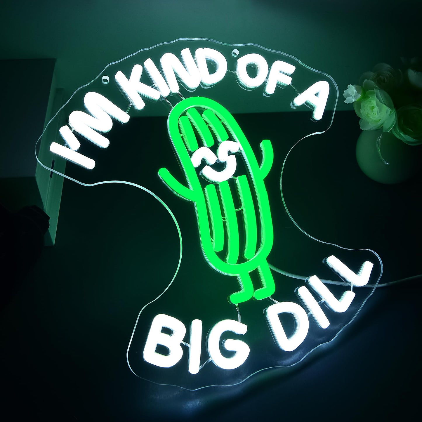 I'm Kind Of A Big Dill Neon Sign for Wall Decor Cartoon Pickle Neon Sign Dimmable Anime LED Light for Game Room Bedroom Party Pickle Bar Man Cave Birthday Gifts Size 11.4 * 10.9 Inch(TWP328)
