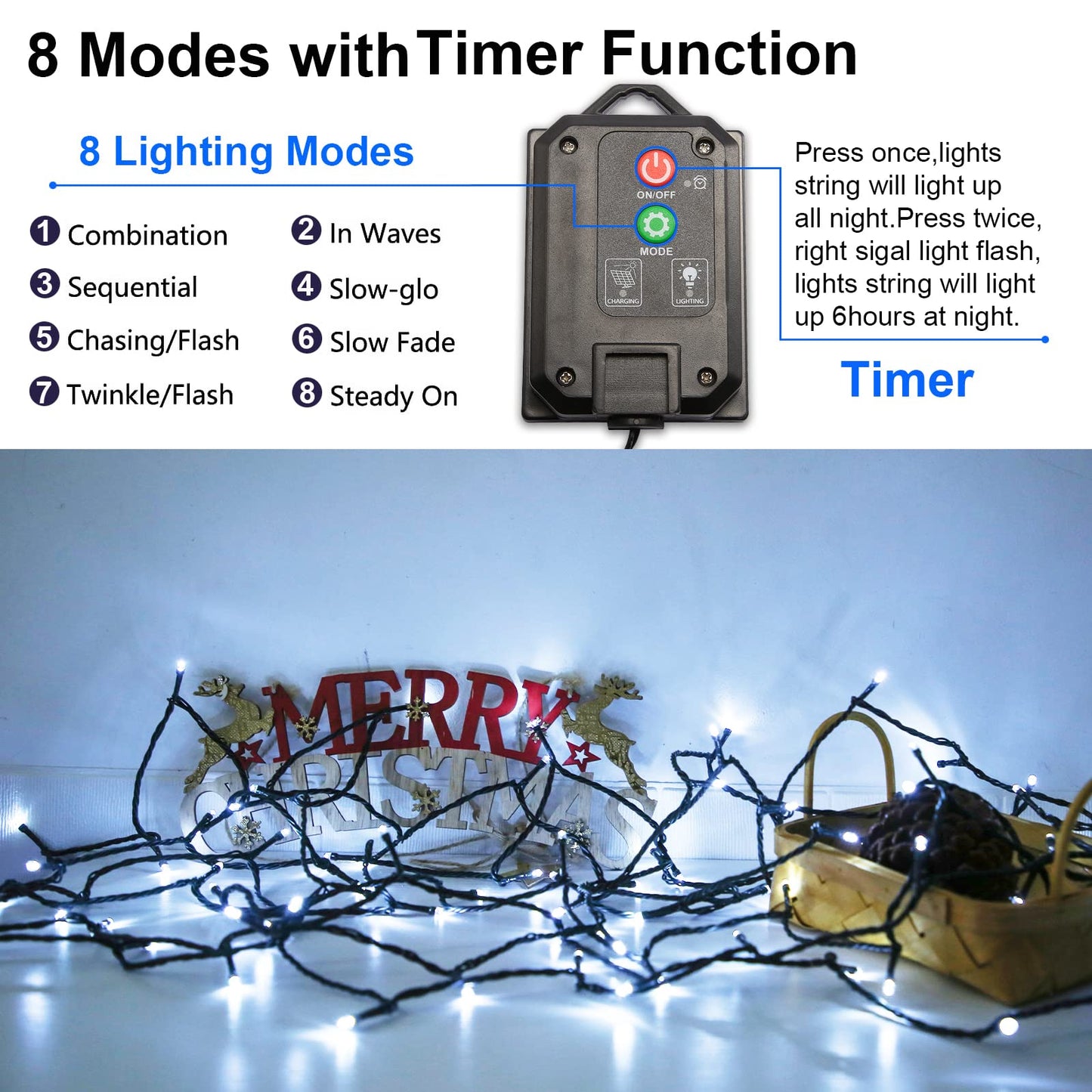 YAOZHOU Solar Cool White Christmas Lights String Outdoor Waterproof 2 Pack, Total 400LED 151ft Fairy Lights with 8 Modes for Tree Garden Patio Wedding Party Yard