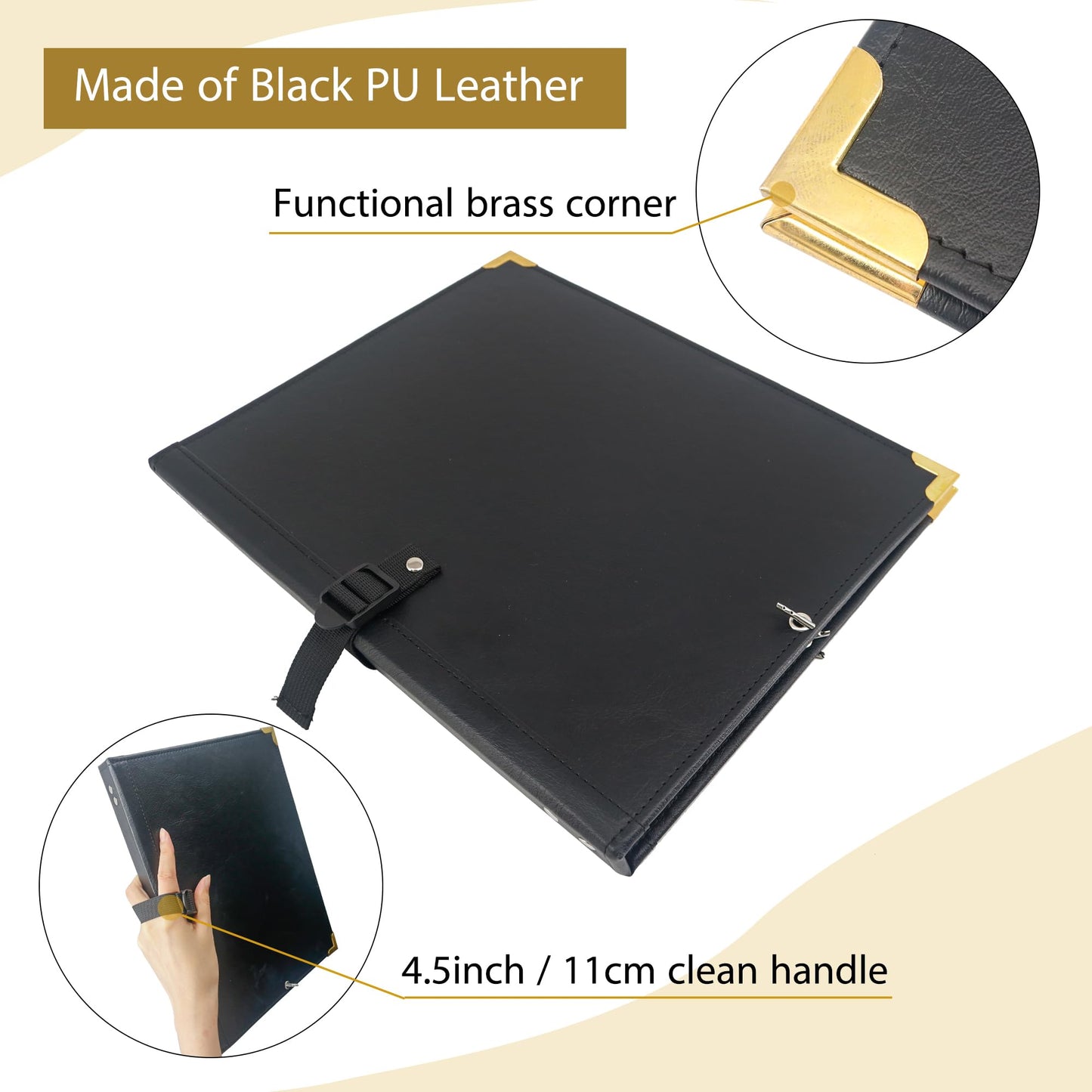 GraduatePro Elastic Music Sheet Holder 9.5" x 12" PU Leather Choir Music Folder with Hand Strap for Piano Particle and Stage Performance