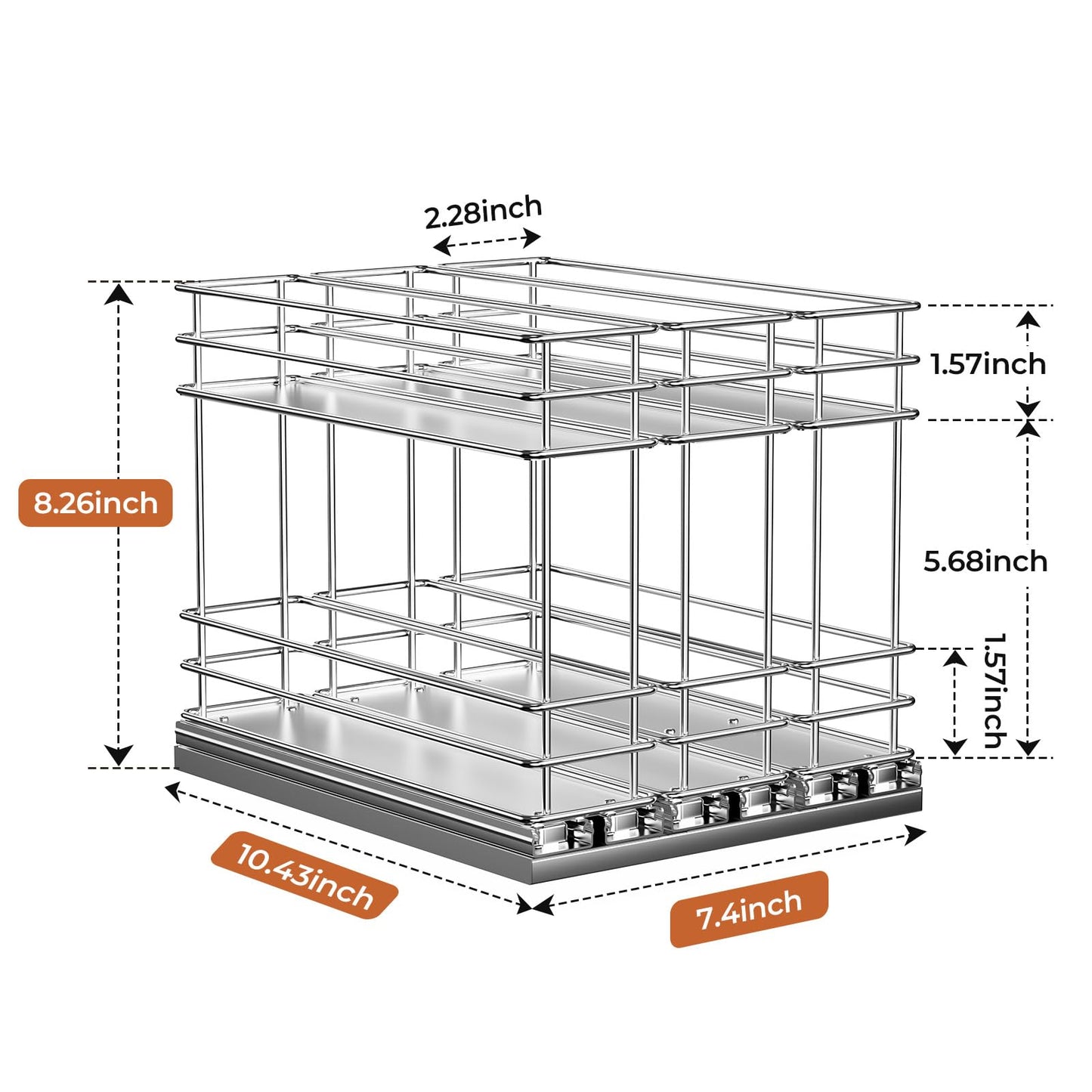 Pull Out Spice Rack Organizer for Cabinet, Slide Out Spice Racks, Easy to Install, 2.1''Wx10.35''Dx8.26''H, 3 Drawers 2 Tiers(Black)
