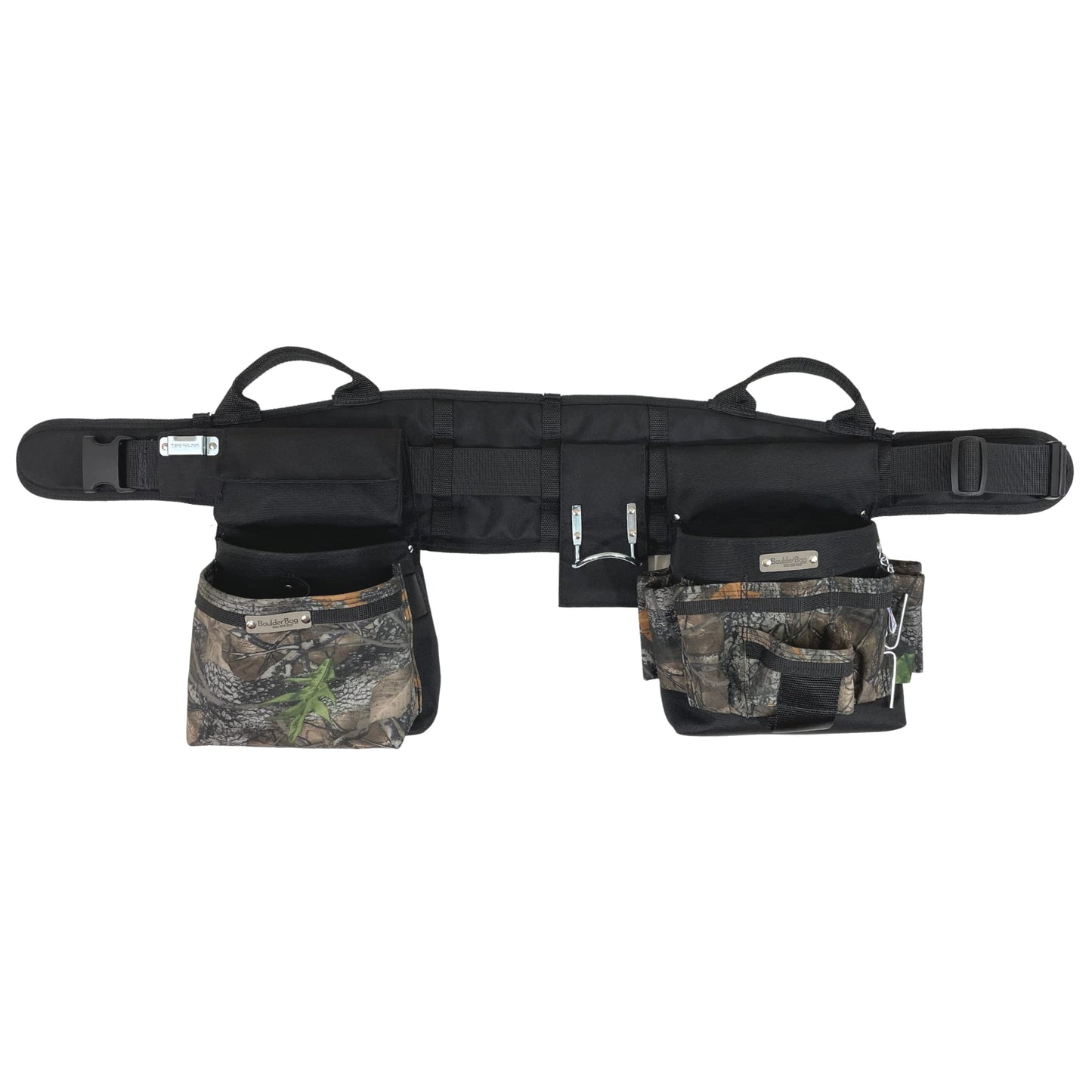 BOULDER BAG Ultimate Electrician's MAX Combo with Comfort Back Support Tool Belt, Quick Release Buckle, Heavy Duty Tool Belt, Camo - Backwoods, (Medium 28-32 Inch Waist), Made in USA