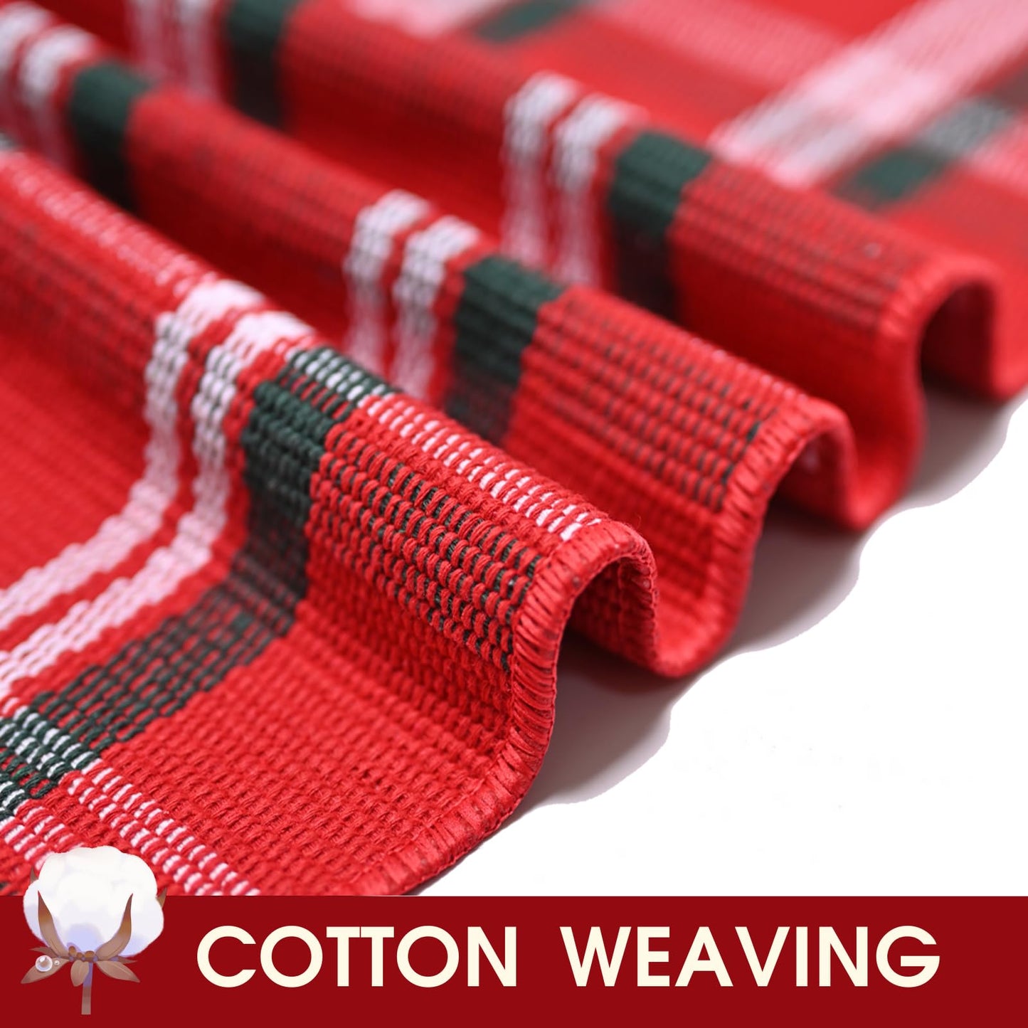 Christmas Red Green White Plaid Rug, 28" x 43" Cotton Hand-Woven Buffalo Check Layered Door Mat for Front Porch, Entryway, Outdoor Holiday Decor, Washable Farmhouse Rug for Home, Patio, Kitchen