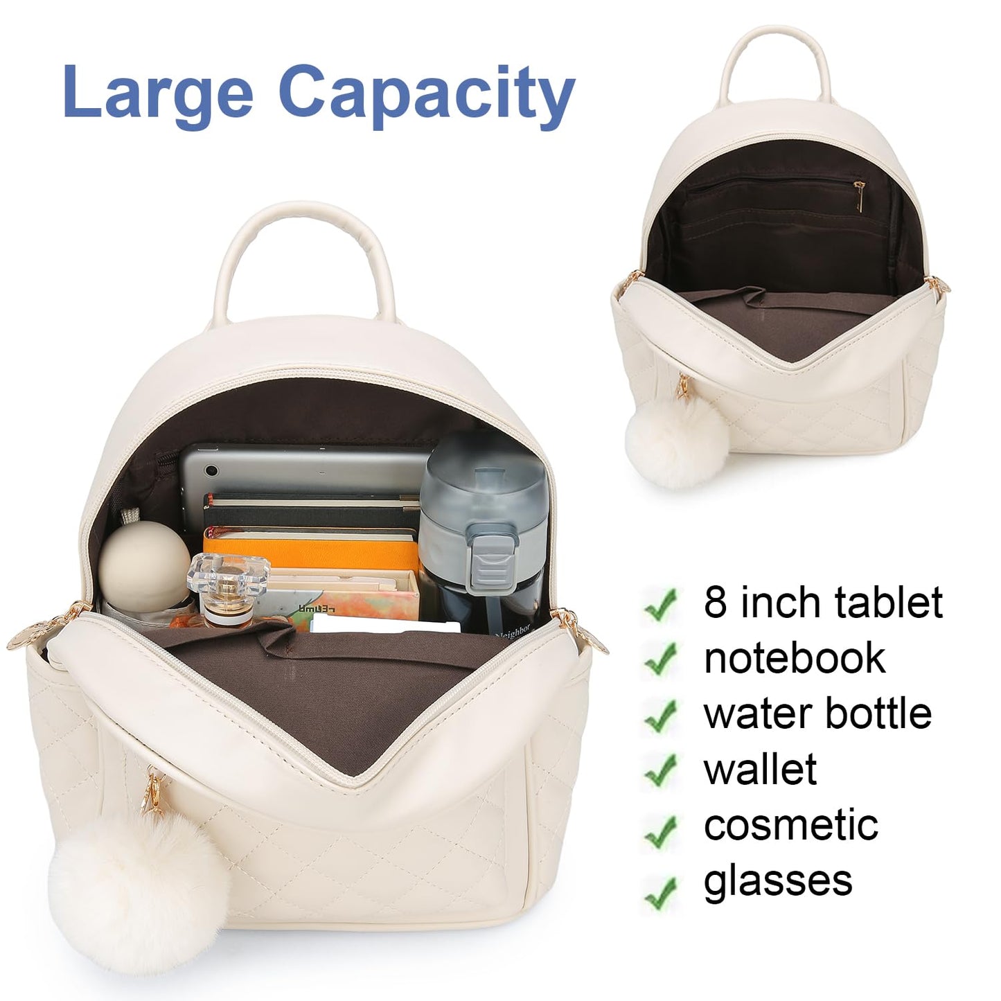 Barsine Girls Fashion Mini Backpack Purse Small Cute Plaid Leather Women Backpacks Little Bag (Ivory)
