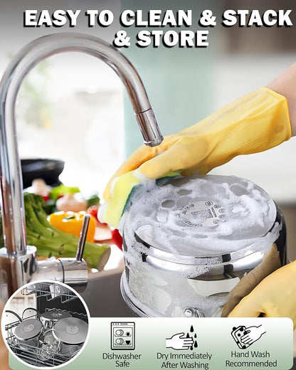 Cook N Home Basics 3 Quart Stainless Steel Stock Pot with Lid, Cooking Pot for Pasta, Soup, Stay-Cool Silicone Handle, Stockpot with Even Heating, Oven Safe, Cookware for Canning, Boiling, Simmer