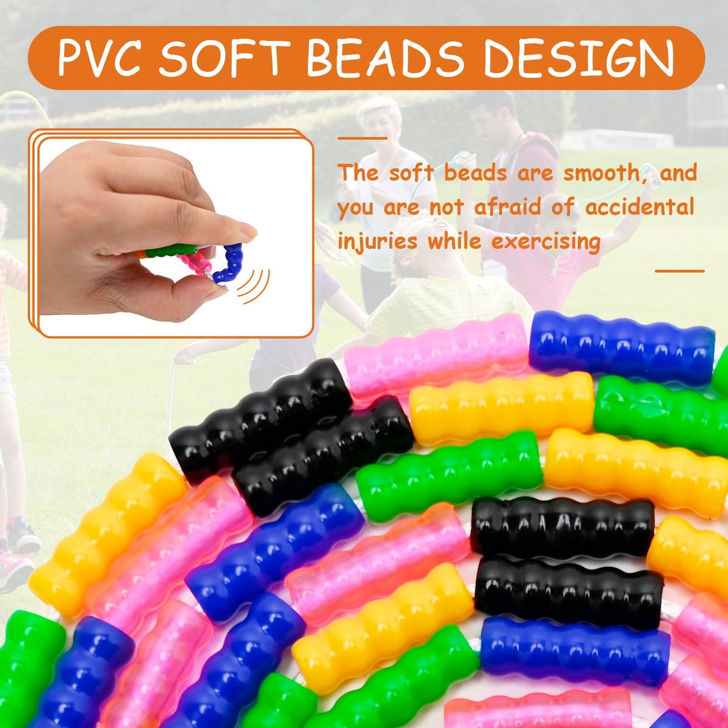 Beaded Jump Rope, ACEONE Segmented Skipping Rope for Kids Adults, Adjustable Tangle-Free Toddler Jumping Rope for Fitness Exercise Training (Rainbow Yellow)