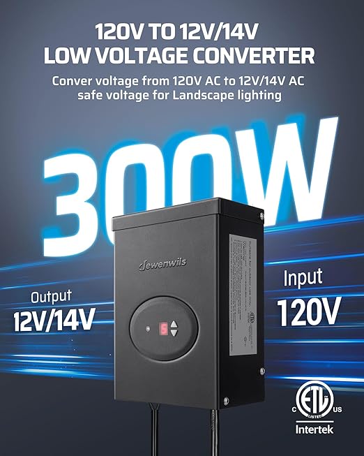 DEWENWILS 300W Low Voltage Landscape Transformer, Outdoor Weatherproof Transformer with Timer and Photocell Sensor, 120V AC to 12V/12V AC for LED Lighting, Spotlight, Pathway Light, ETL Listed