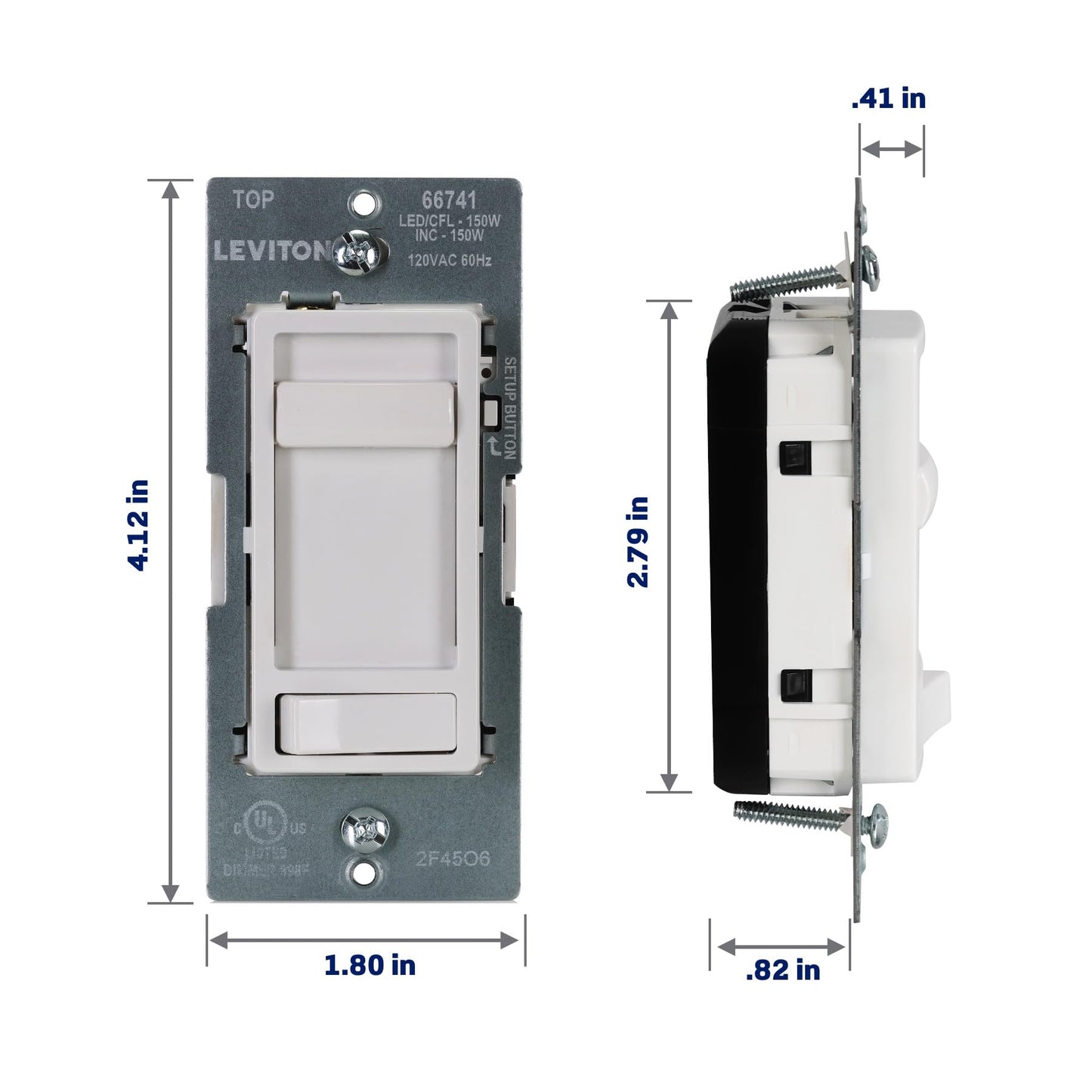 Leviton SureSlide LED Advanced Dimmer Switch for 150W Dimmable LED, Halogen and Incandescent Bulbs and Fixtures, 66741-W, White