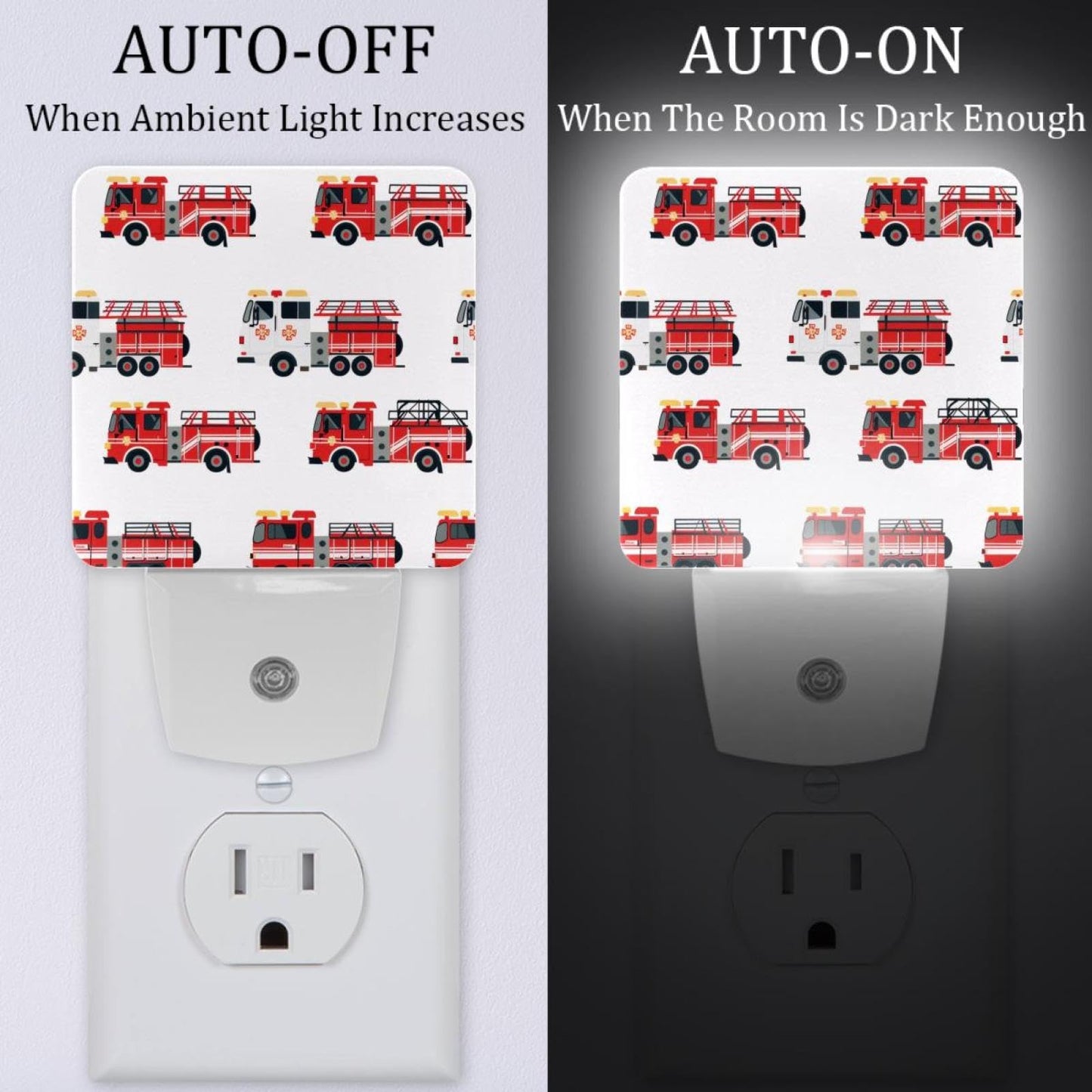 NEWzone Red Fire Truck Night Light Plug into Wall with Dusk to Dawn Light Sensors, Warm Nightlights for Bedroom, Bathroom, Hallway, Kitchen, Gifts Ideal for Girls Boys
