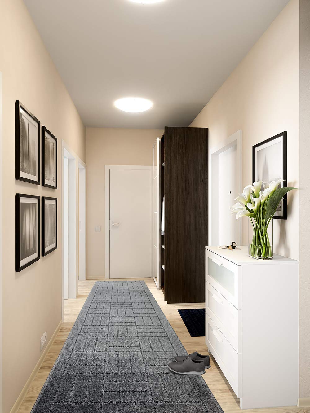 6 FT Long Non-Slip Washable Carpet Runner Rug with Rubber Backing, Custom Floor Mat for Kitchen Hallway Stairs Bedroom Bathroom Entry, Bricks Anthracite Grey, Your Choice of Length, (26" X 6')