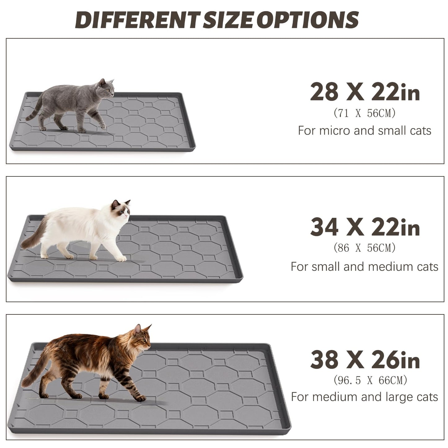 Extra Large Cat Litter Mat, Waterproof Silicone Cat Litter Box Mat, Non-Slip Kitty Litter Trapping Mat for Cat Litter Box, Urine Proof Pet Feeding Mat for Floors, Easy Clean, 38 x 26 Inch