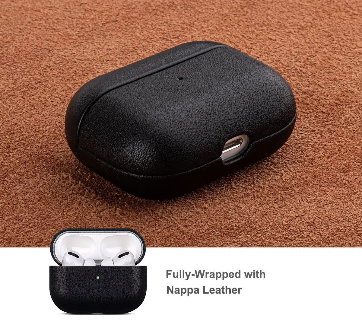 Lopie Handmade Series Cowhide AirPods Pro Case, Full Grain Leather, Shockproof, Dust/Dirt Proof - Black
