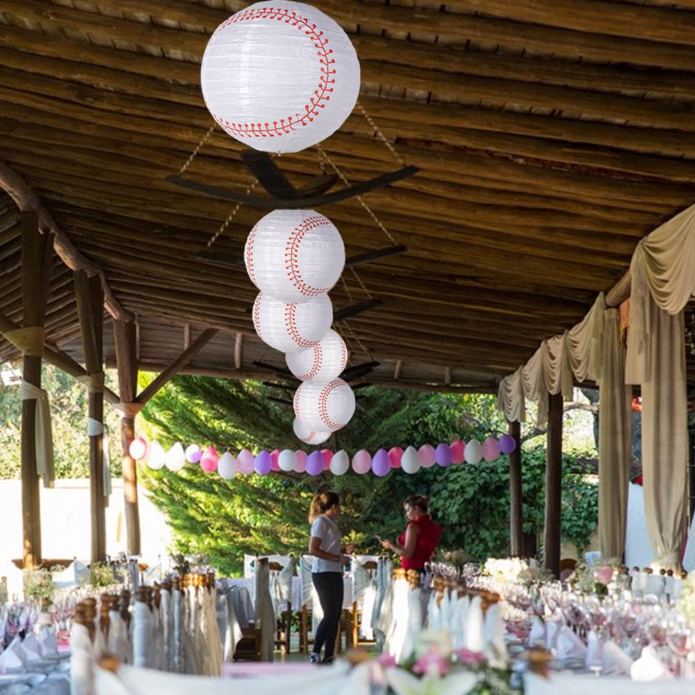 Easy Joy 8'' Baseball Paper Lanterns Sports Team Party Baseball Hanging Lantern Softball Party Decorations 3 Pieces