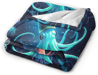 Squid Blanket Decor Gifts for Squid Lovers, Flannel Fleece Fuzzy Throw Blankets, Soft Warm Cozy Plush Ocean Animal Blanket for Bed Couch Living Room Stuff Decoration for Kids Adult 50"x40"