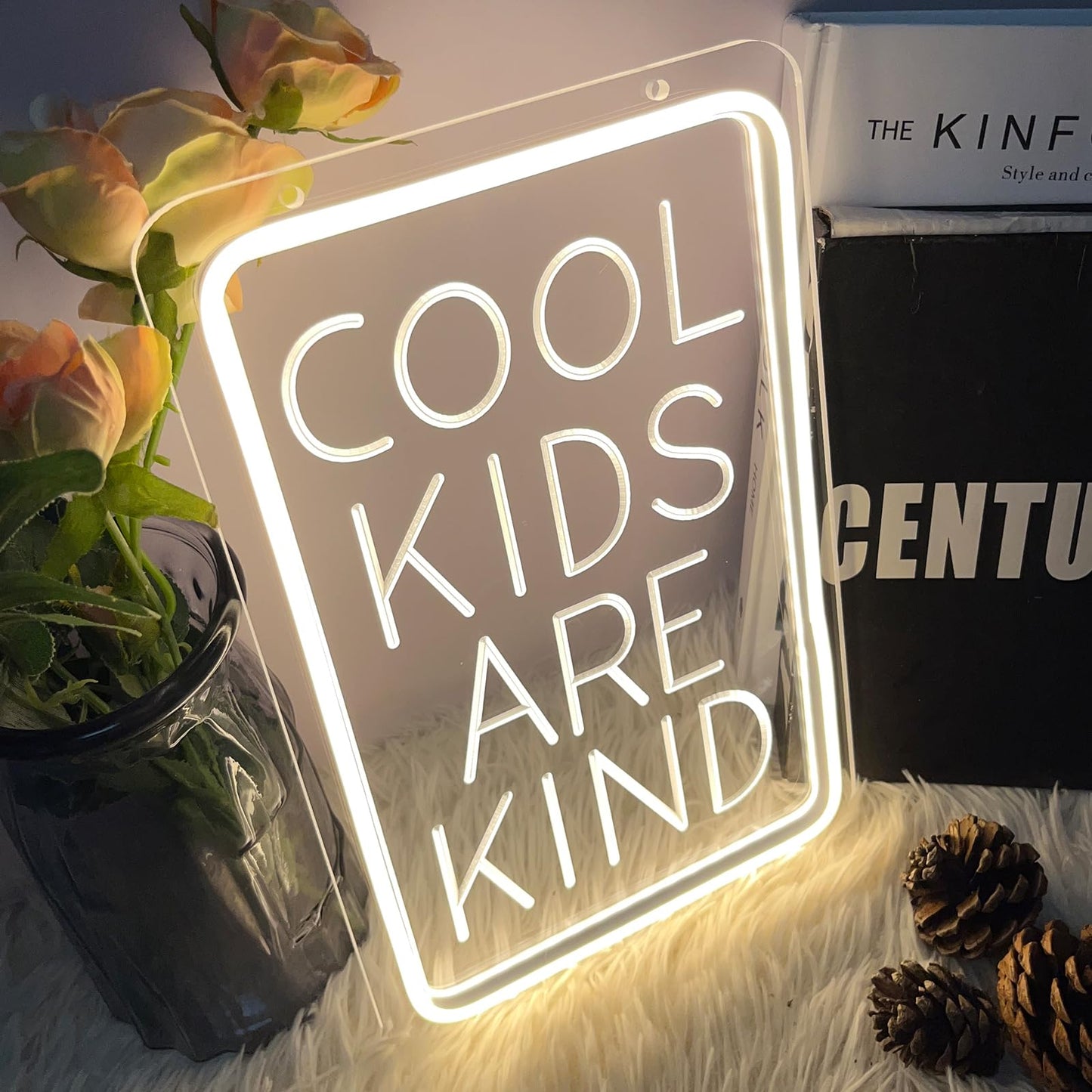 Cool Kids Are Kind Neon Sign For Wall Decor 3D Art Carving Design Indoor Bedroom Led Neon Sign Backdrop Flex Christmas Party Business Window Wedding Living Room Birthday Gift(Warm White,USB,30×20CM)