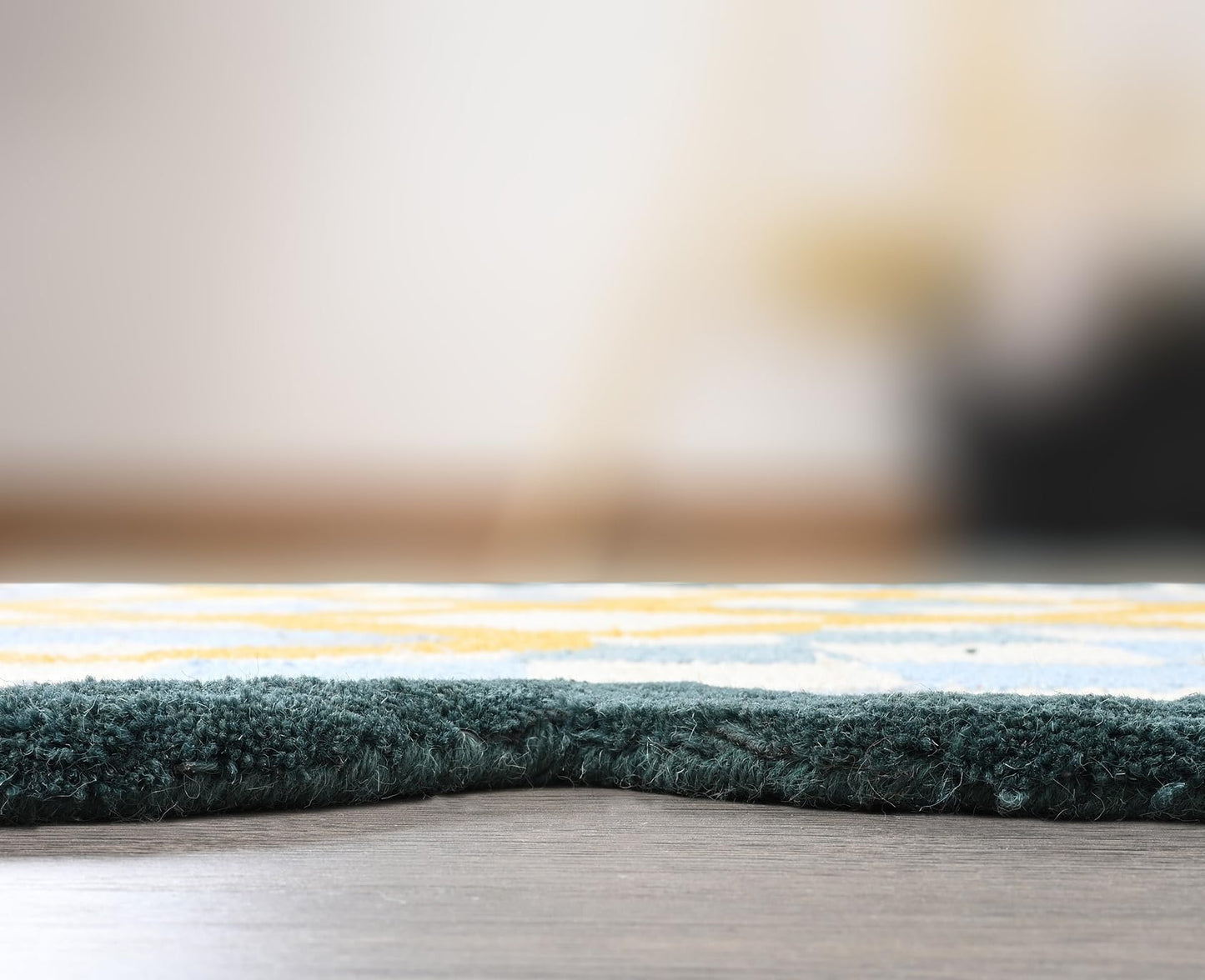 Hand-Tufted Wool Rug with Scalloped Edges | Checkered Light Blue Plaid Pattern Yellow Motif | Cozy Soft Area Rugs Carpet for Living Room, Bedroom, Nursery (Light Blue, Mustard Yellow, 6' x 9')