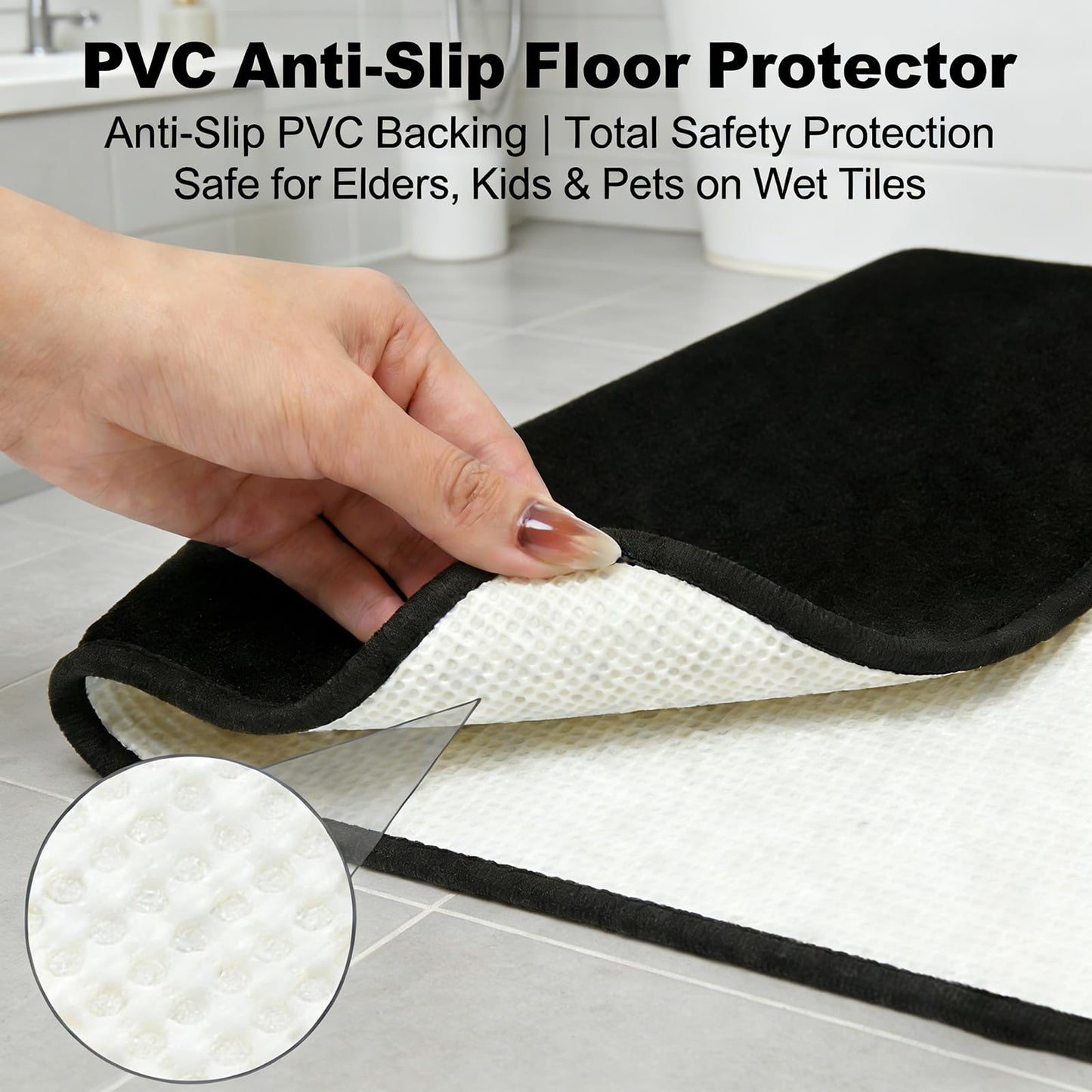 Black Bathroom Rug Set Memory Foam Bath Mats 3 Piece with Toilet Mats, Soft & Supportive, Shock Absorbing, Water Absorbent, Non-Slip Bath Rugs, Machine Washable, Area Rug, Home Decor Accessories