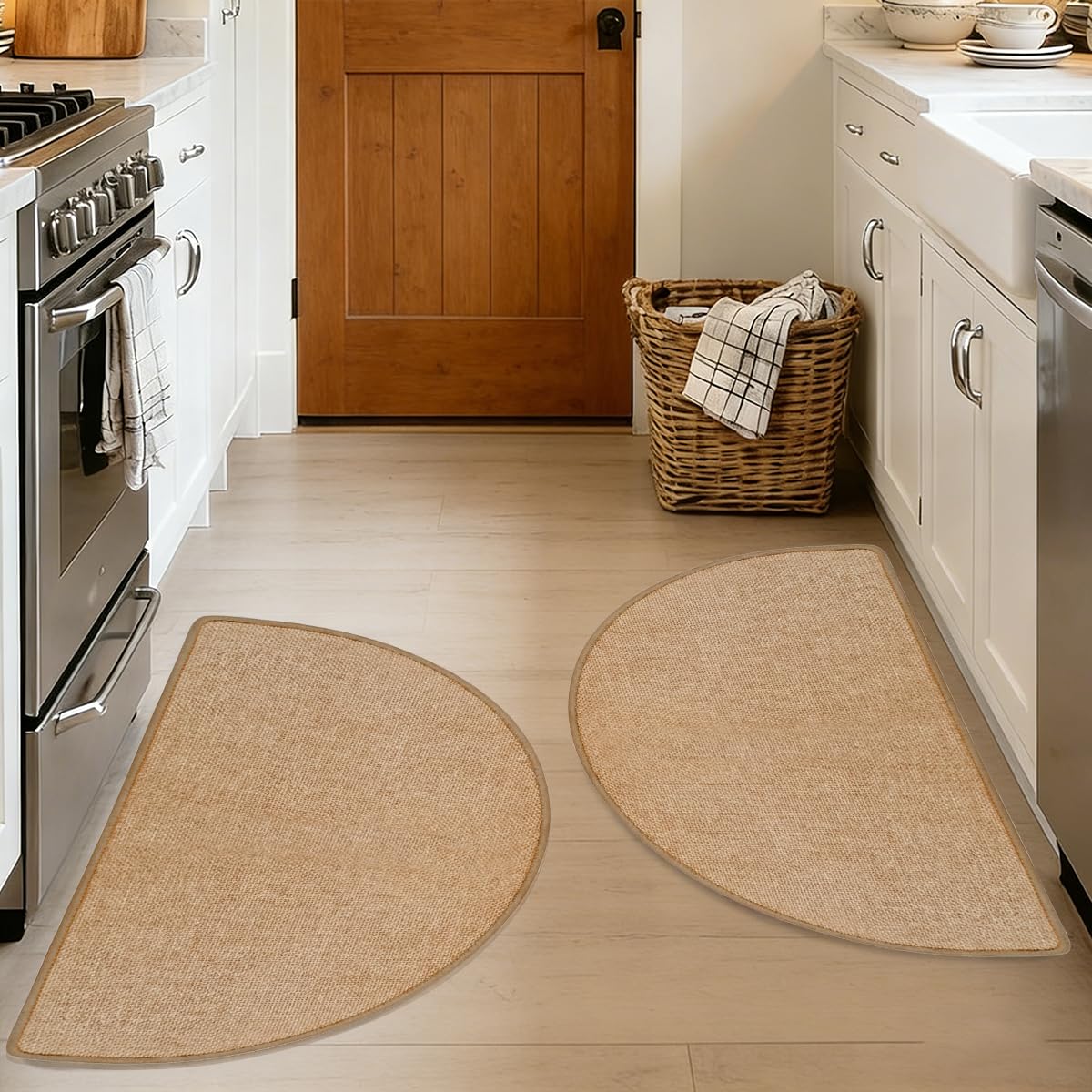Nanstone Half Circle Kitchen Rugs,2 Pack 17”x30”, Non-Slip Water Oil Absorbent Kitchen Mats, Machine Washable Floor Mat,Quick Dry Standing Mat Front Sink Throw Rug Carpet for Farmhouse Kitchen