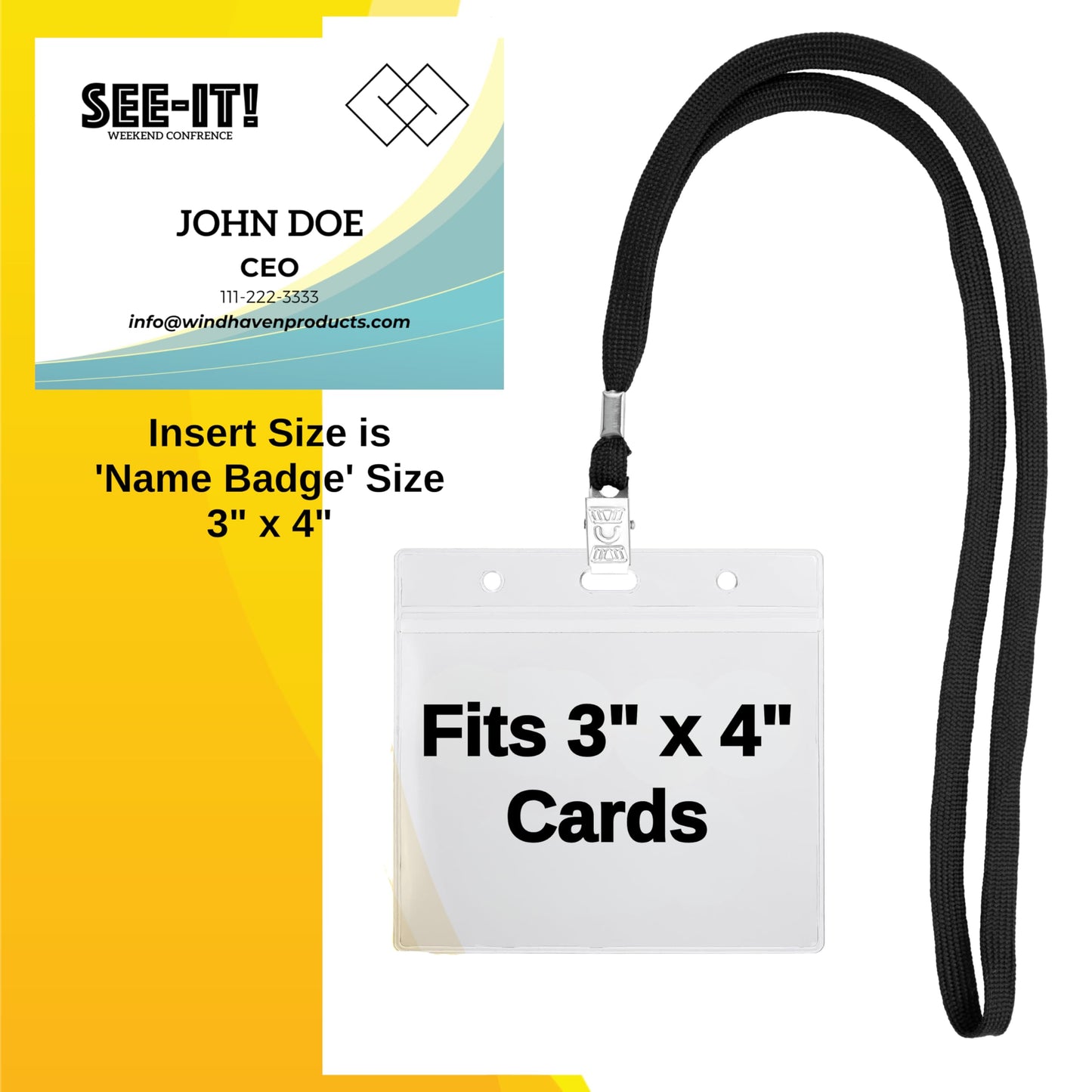 SEE-IT! 104 & 52 Qty Sets Badge Holders with Lanyards Name Tag Holders and Lanyards 3x4 Size Quick Load No Zipper Name Tag Badge id Holder Clear Plastic (104)