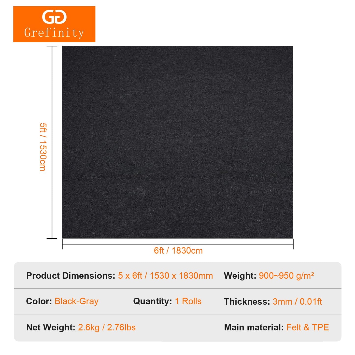 Grefinity Oil Spill Mat, 60" x 72" Oil Mat for Driveway, Under Car Pad for Garage Floor, Protects Against Oil, Chemicals & Stains with TPE Anti-Leak Backing, Reusable & Washable