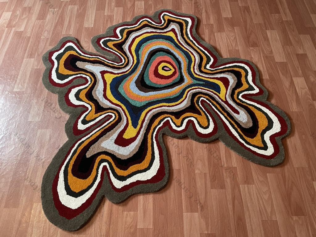 Naz Carpet Irregular Shaped Throw Rug Illusion Pattern Hand-Tufted 100% Wool Handmade Area Rug (Color Multi, 4x4 Feet)