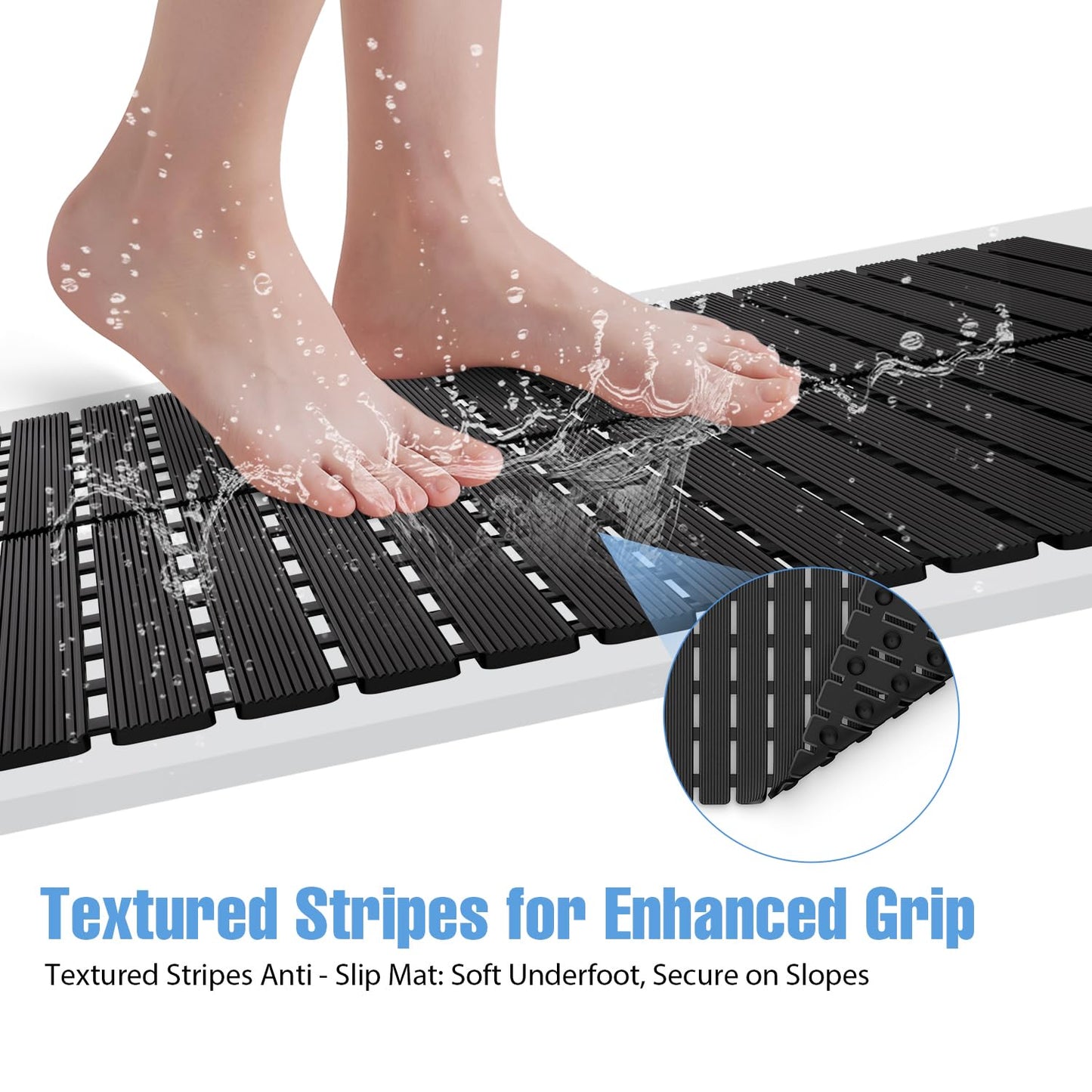 Shower Mat Non-Slip Bath Mat for Tub and Shower Stall,236 Suction Cups with Drain Holes, Quick Dry Machine Washable, Extra Grip for Stand Up Showers, Bathroom Essentials 24x24 Inch(Black)