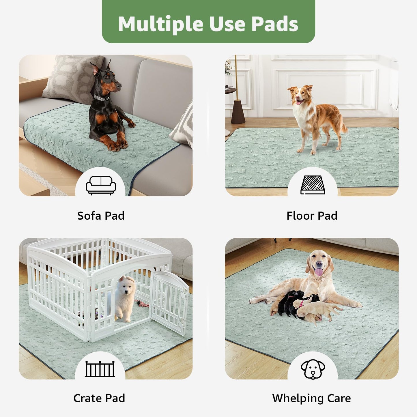 LOOBANI Washable Pee Pads for Dogs: 2 Pack Super Absorbent Reusable Puppy Pads, Leakproof and Waterproof Dog Training Pads Whelping Pads for Potty, Floor, Crate, Couch Bed and Travel, 36"x24"