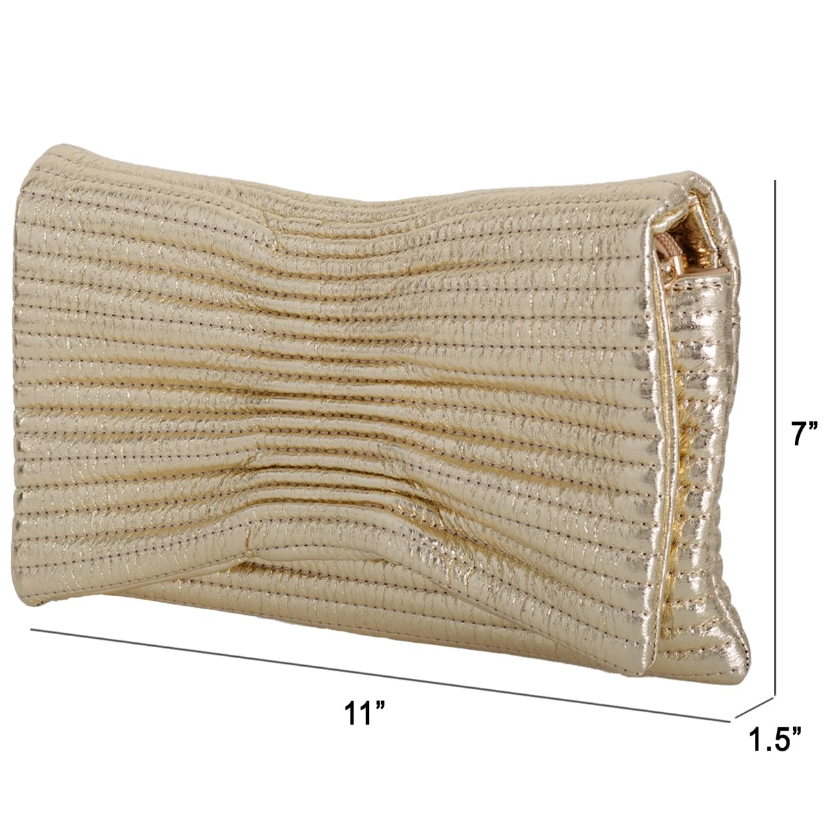 JNB Faux Leather Envelope Clutch Purse, Women’s Crossbody Bag with Detachable Chain, Zipper Pocket, Gold Hardware, 11 x 7 Inches, Gold