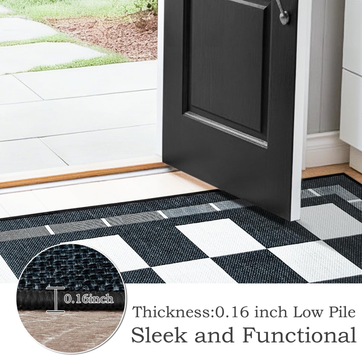 Vasofe Checkered Jute 5x7 Area Rugs, Washable Outdoor Patio Rug for Living Room Indoor Carpet, Non-Slip Farmhouse Geometric Non Slip Carpet for Backyard Dining Room Bedroom, Black and White