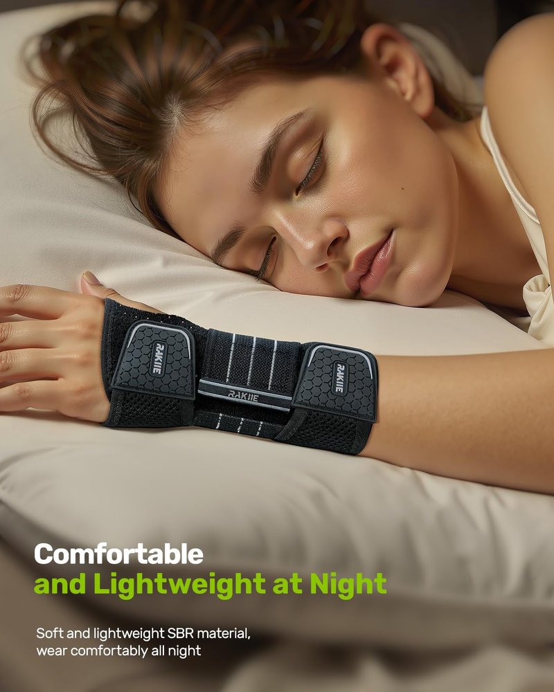 Rakiie Carpal Tunnel Wrist Brace Left Hand, Adjustable Night Wrist Support with 3 Metal Splints, Hand Brace for Men Women No Pressure on Thumb, Splint Stabilizer for Work, Arthritis, Gray Large