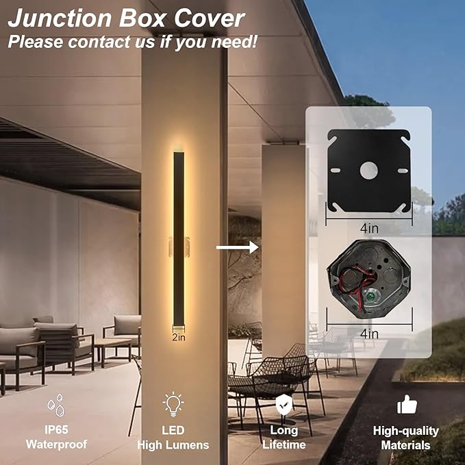 24inch Outdoor Wall Lights, Black LED Exterior Light Fixtures Wall Mount, Modern Porch Lights Sconce 3000K, Long Strip Wall Lamp Outside Lighting for Living Room, House