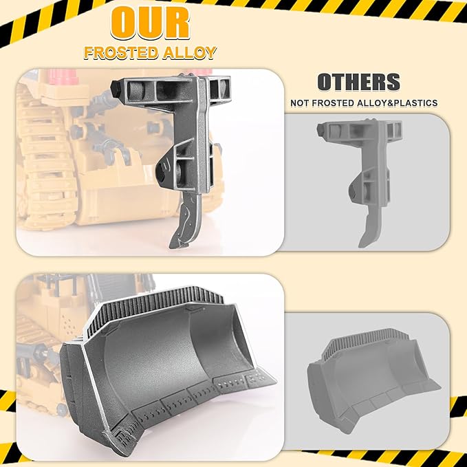 Remote Controlled Bulldozer 9-Channel Metal RC Construction Vehicle Toy with Lights Sound and Rechargeable Battery Remote Controlled Bulldozer Toy Gift for Kids Boys Girls Aged 4-12 (2.4 GHz)