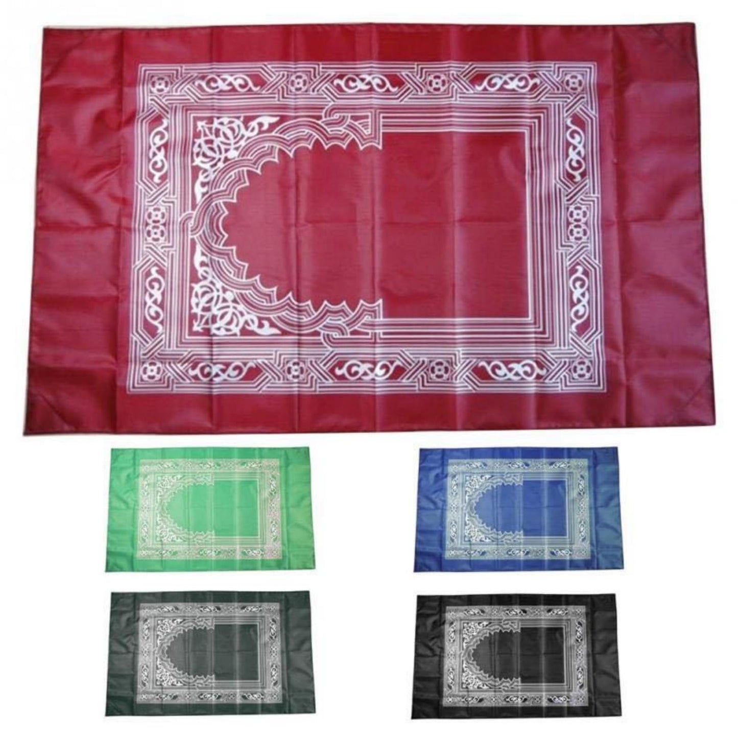 Portable Polyester Muslim Prayer Mat, Square Unnapped Woven Fabric with Directional Compass for Travel & Daily Prayer(D.Green)