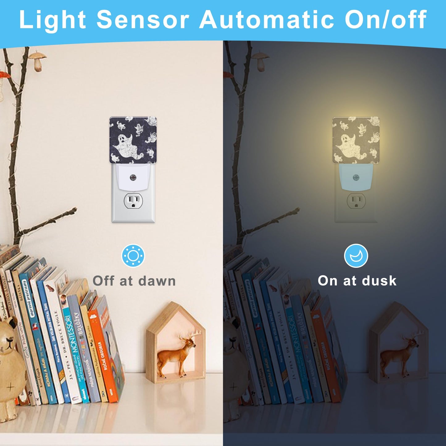 KXWQTRDD Halloween Ghosts Funny Night Light Plug into Wall,Night Lights with Dust to Dawn Sensor,Auto Turn on and Off,Glow Nightlight for Bathroom,Bedroom,Kitchen,Stairs,Hallway