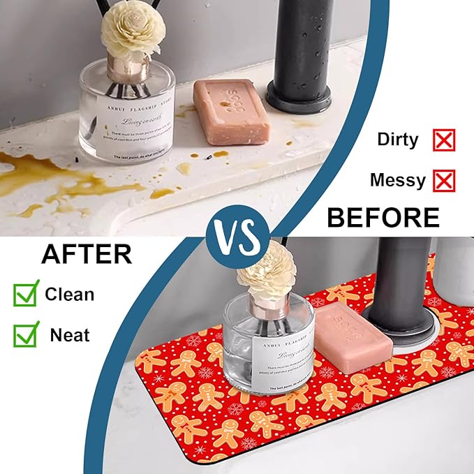 Christmas Merry Xmas Kitchen Sink Splash Guard Faucet Mat Santa Claus Super