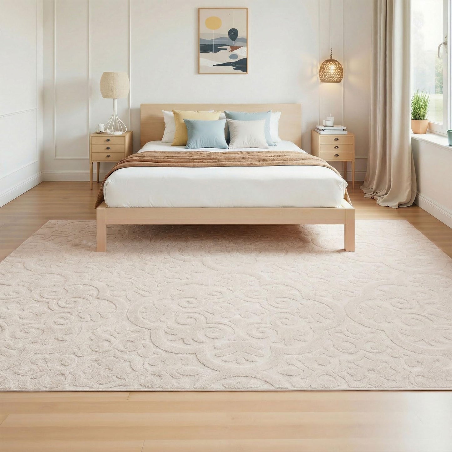 U'Artlines 6x9ft Washable Area Rug for Living Room, Neutral Beige Modern High-Low Pile Rug for Bedroom, Non Slip Soft Cozy Fluffy Large Floor Carpet for Dining Area, Kids Nursery Room