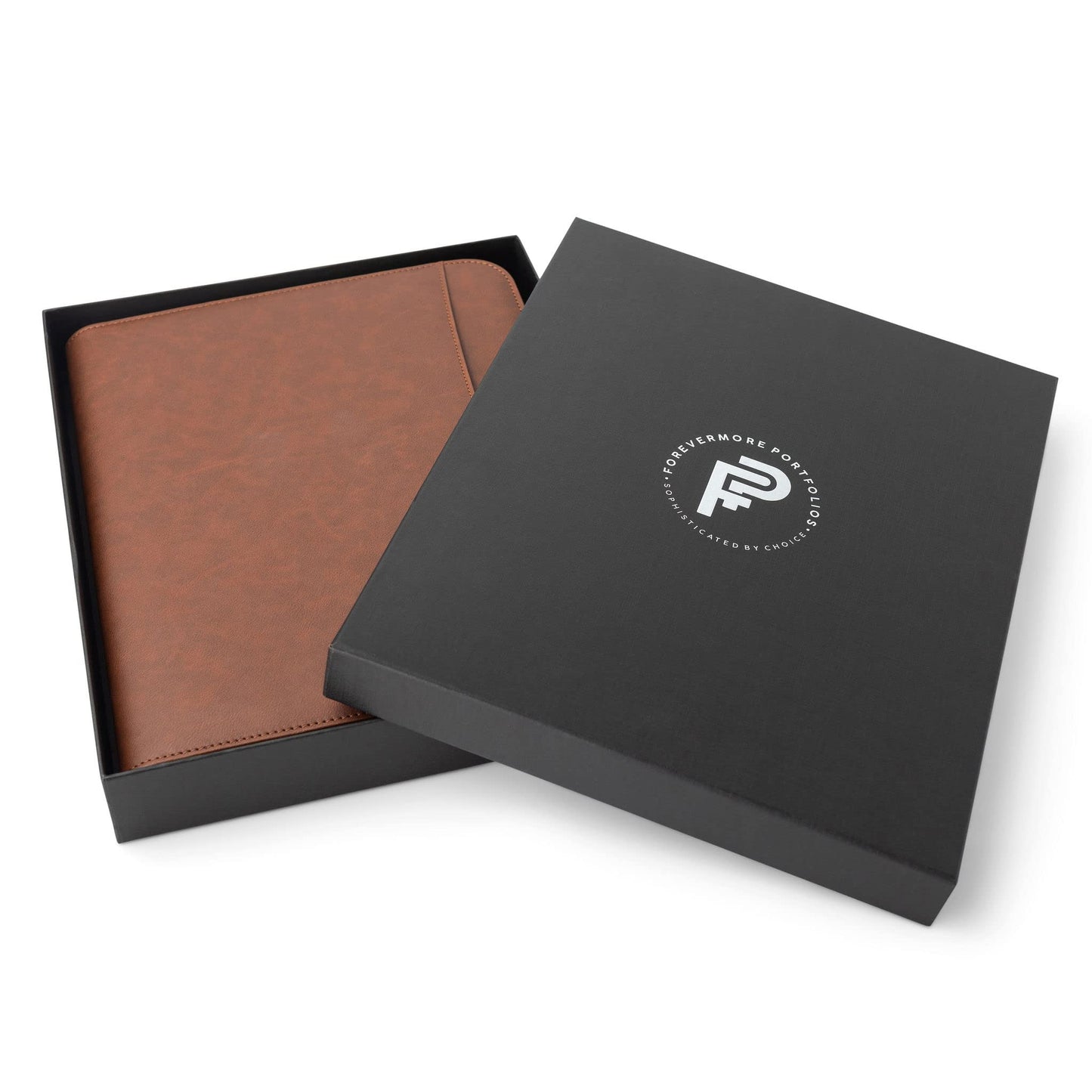 Forevermore Portfolios Padfolio Binder - Professional Faux Leather Travel Organizer Pouch for Tablet, Documents, Presentation Folders, Zipper Closure, Notepad - Brown